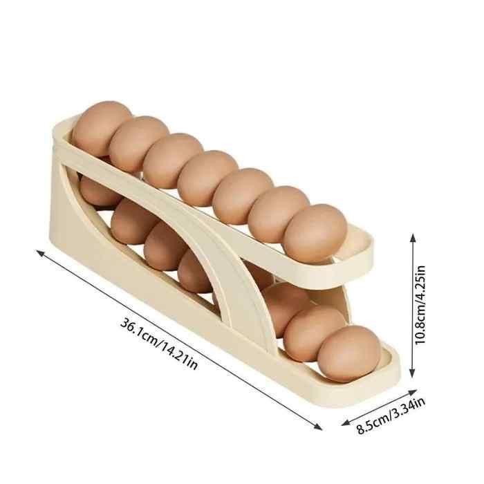 “Gravity-fed egg dispenser on countertop